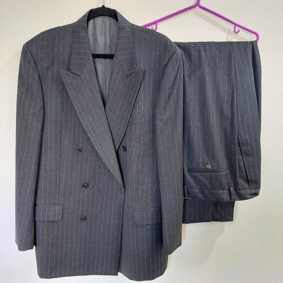 Valentino Dark Grey Pure Virgin Wool Pinstripe Pants Blazer Suits Set XL (Sz 42) - Picture 1 of 14